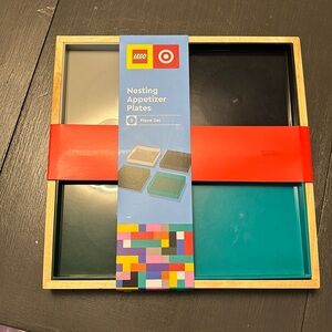 Lego 5 piece nesting appetizer plates set black/gray/green/Teal